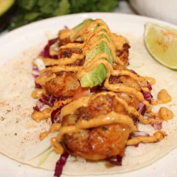 cajun shrimp taco with chipotle mayo and avocado